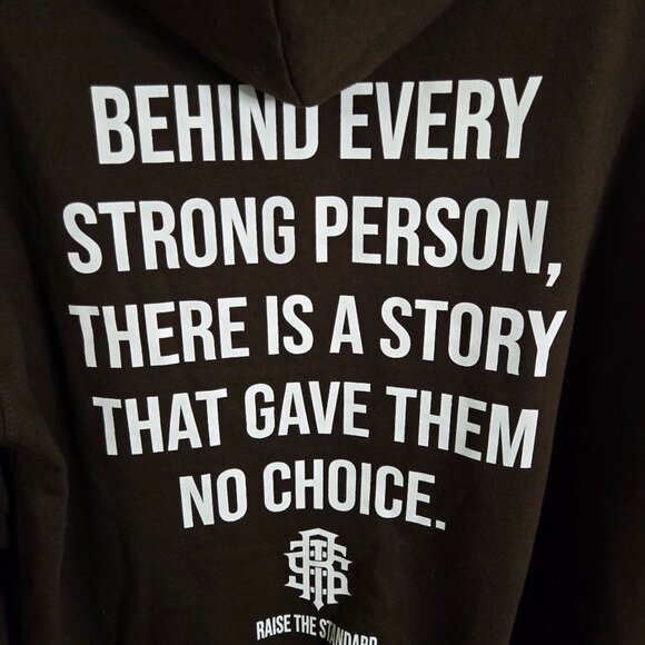 RTS Behind Every Strong Person Hoodie Chocolate Brown Unique Pockets Size L - Picture 10 of 12